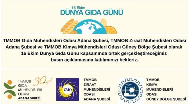 Adana’da meslek odalarından 16 Ekim Dünya Gıda Günü çağrısı