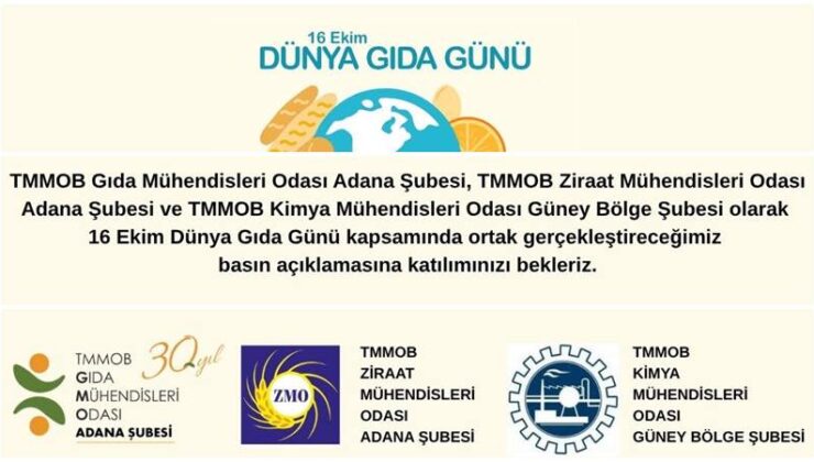 Adana’da meslek odalarından 16 Ekim Dünya Gıda Günü çağrısı